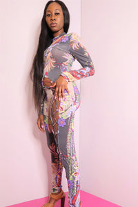 Lace Up Detail Print Jumpsuit