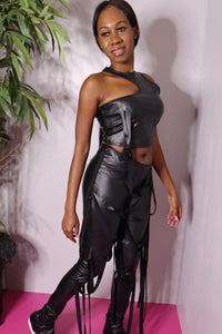 Pu Strappy Top & Leggings Set