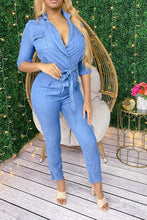 Load image into Gallery viewer, Front Wrap Denim  Jumpsuit
