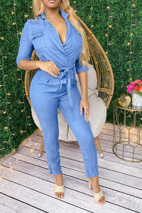 Front Wrap Denim  Jumpsuit
