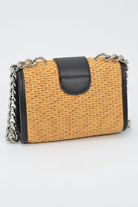 Straw And Leather CrossBody Clutch
