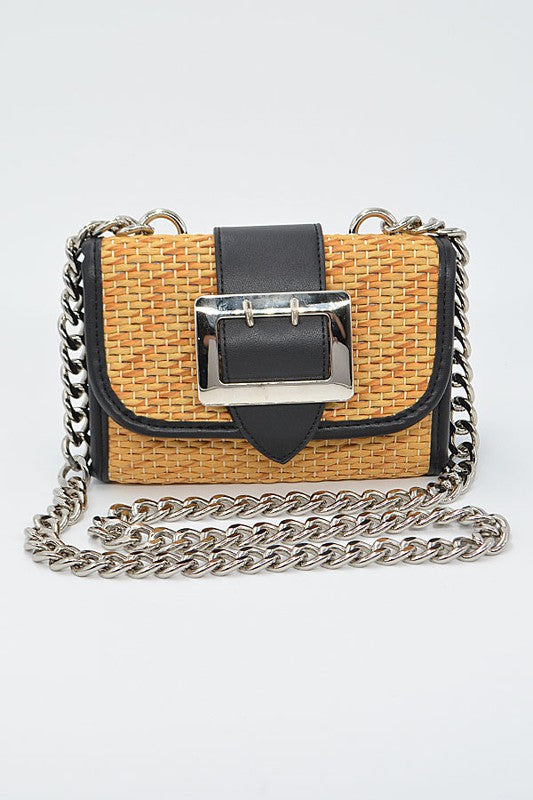 Straw And Leather CrossBody Clutch
